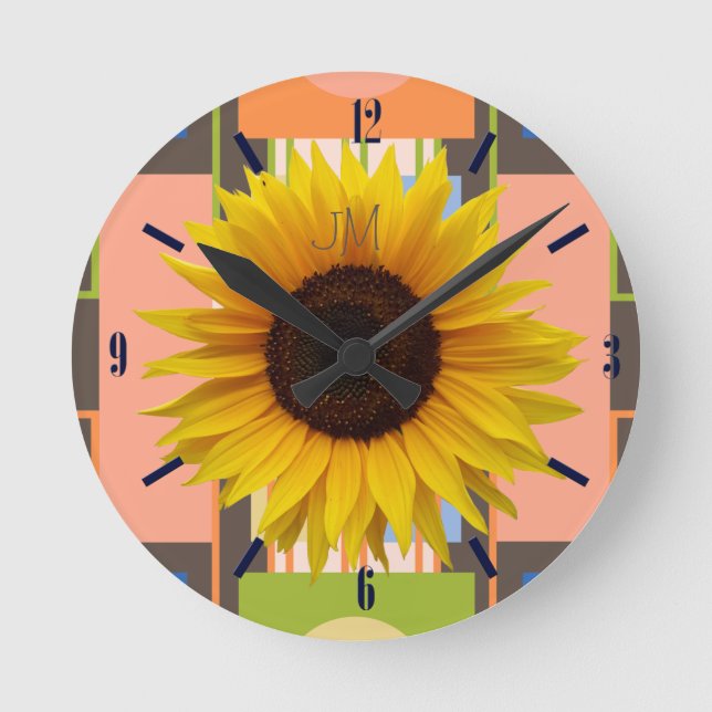 Reloj Redondo Mediano Sunflower, abstract background,custom clocknumbers (Anverso)