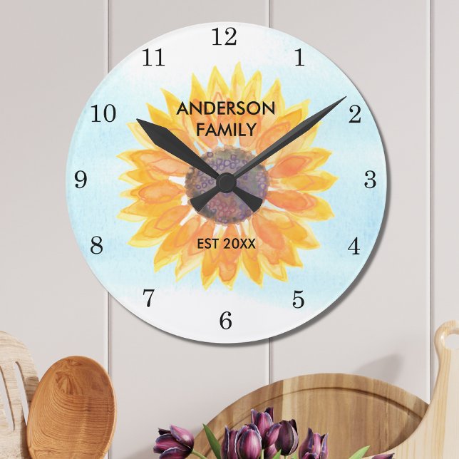 Reloj Redondo Mediano Sunflower acuarela personalizada (Subido por el creador)