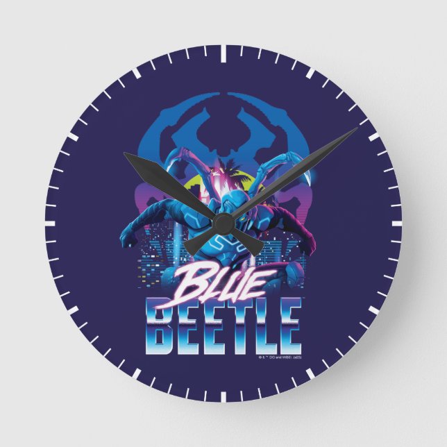 Reloj Redondo Mediano Sunset de Blue Beetle Retrowave City (Anverso)