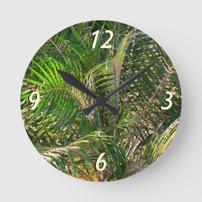 Reloj Redondo Mediano Sunset Lit Palm Fronds Tropical (Anverso)