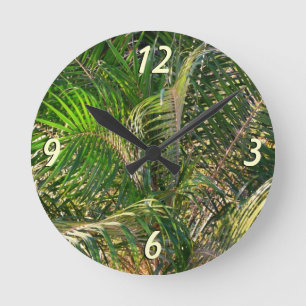 Reloj Redondo Mediano Sunset Lit Palm Fronds Tropical