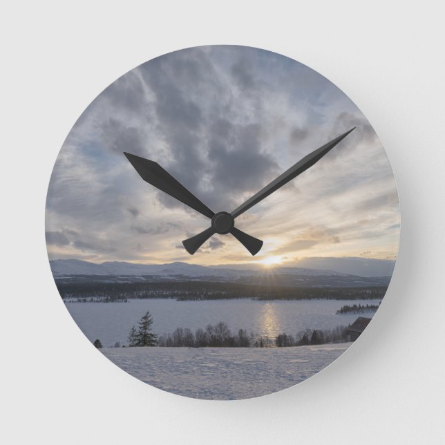 Reloj Redondo Mediano Sunset sobre lago congelado (Anverso)