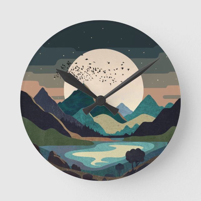 Reloj Redondo Mediano Superluna En El Lago (Anverso)