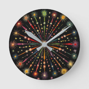 Reloj Redondo Mediano Supernova - Estrellas arcoiris Galaxia Retro Negro