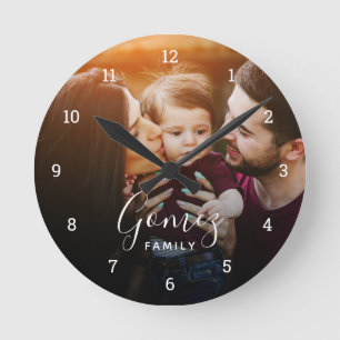 Reloj Redondo Mediano Superposición de foto familiar personalizada con m
