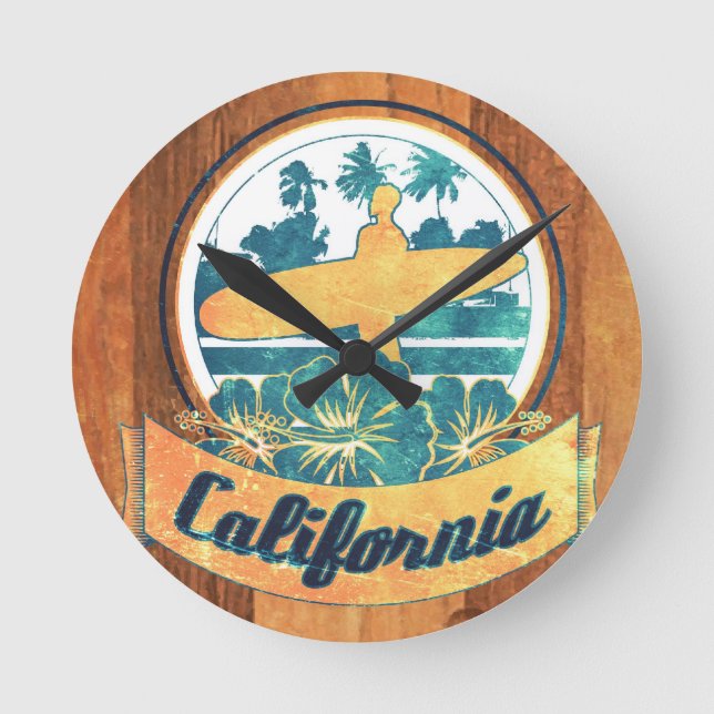Reloj Redondo Mediano Surfboard de California (Anverso)