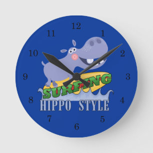 Reloj Redondo Mediano Surfer Hippopótamo