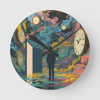 Reloj Redondo Mediano Surreal Figure Room Swirling Clocks Smoke Wall Art