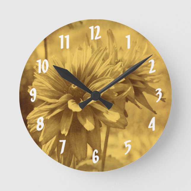 Reloj Redondo Mediano Susan Daisy Flower De Ojo Negro En Sepia (Anverso)
