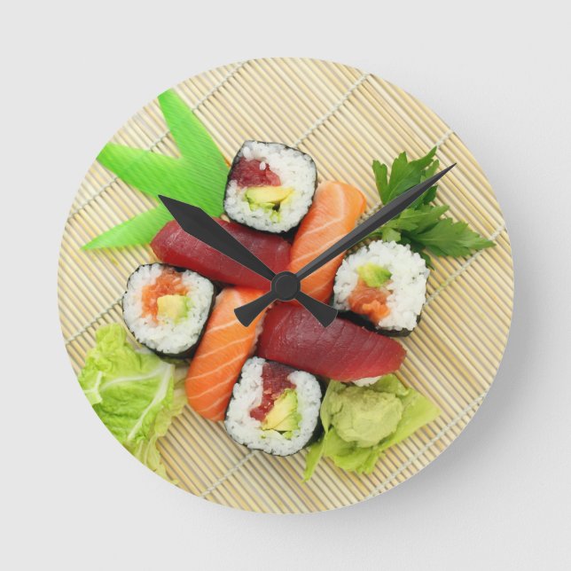 Reloj Redondo Mediano Sushi japonés delicioso delicioso alimento asiátic (Anverso)