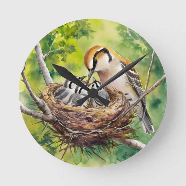 Reloj Redondo Mediano Sweet bird nest painting (Anverso)
