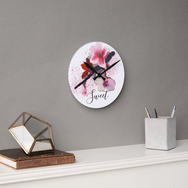Reloj Redondo Mediano "SWEET" | Elegant Chic Pink Cherry Blossom (Oficina)