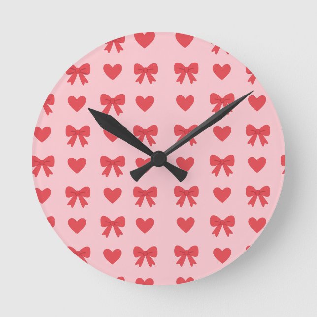 Reloj Redondo Mediano Sweet Pink Hearts & Bows Pattern (Anverso)