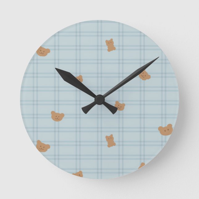 Reloj Redondo Mediano Sweet Teddy Bears Seamless Pattern – Cute Baby (Anverso)