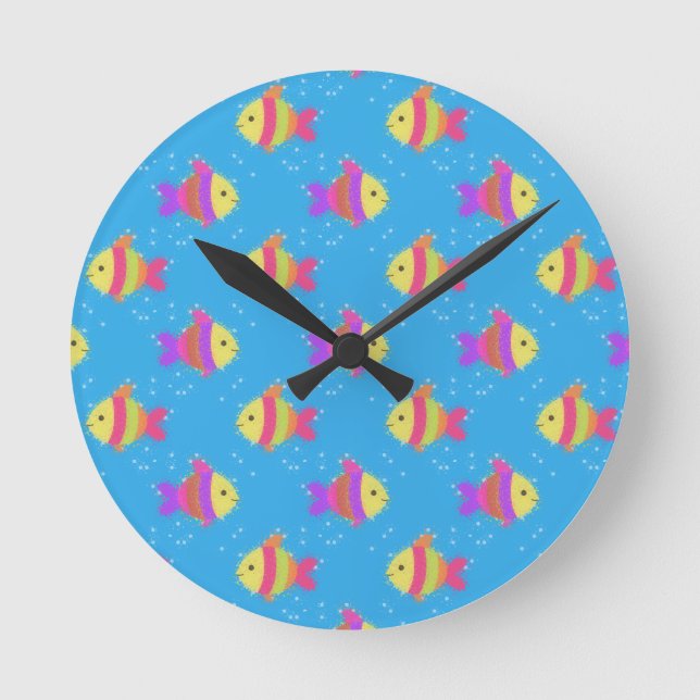 Reloj Redondo Mediano Swimming Fish Pattern (Anverso)