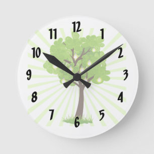 Reloj Redondo Mediano swirly árbol con los rayos detrás de la tierra