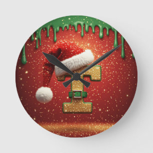 Reloj Redondo Mediano T de monograma de Navidad personalizada con sombre