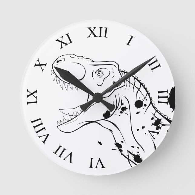 Reloj Redondo Mediano T-Rex (blanco y negro) (Anverso)
