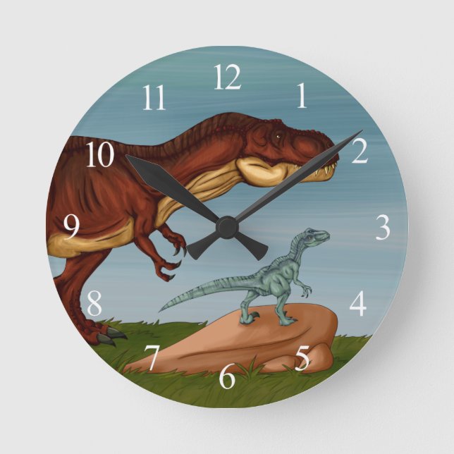 Reloj Redondo Mediano T-Rex y Velociraptor (Anverso)