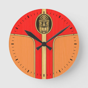 Reloj Redondo Mediano Tabla hawaiana retra de Tiki