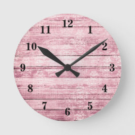 Reloj Redondo Mediano Tablas de granero rústico rosa desgastado madera