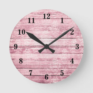 Reloj Redondo Mediano Tablas de granero rústico rosa desgastado madera