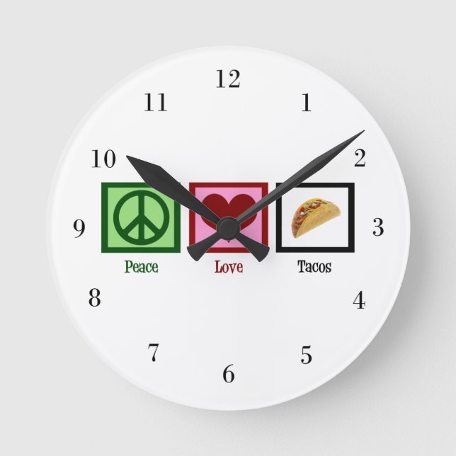 Reloj Redondo Mediano Tacos de amor por la paz (Anverso)