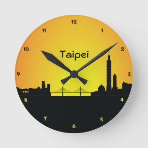 Reloj Redondo Mediano Taipei CityScape Night Silhouette Wall Clock
