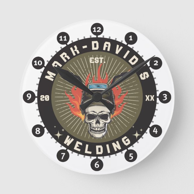 Reloj Redondo Mediano Taller de soldadura de trabajadores Metalizado de  (Anverso)