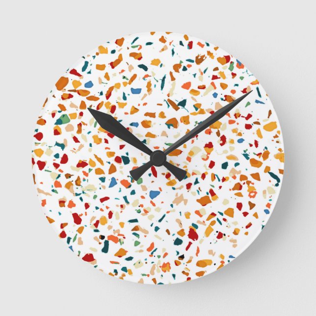 Reloj Redondo Mediano Tan Terrazzo | Pintado ecléctico Quirky Confetti | (Anverso)