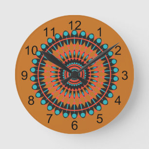 Reloj Redondo Mediano Tan y Turquoise Southwestern BOHO Mandala