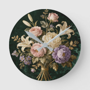 Reloj Redondo Mediano Tapiz de Ramillete de Rosas al Estilo Antiguo