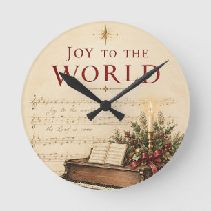 Reloj Redondo Mediano Tarjeta de Feliz Navidad al Estilo de la Música Cl