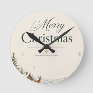Reloj Redondo Mediano Tarjeta de Feliz Navidad con Diseño Clásico de Cob