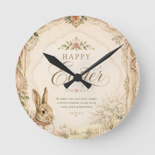Reloj Redondo Mediano Tarjeta de Feliz Pascua de Acuarela, Pastel