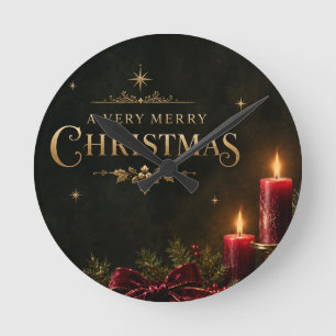 Reloj Redondo Mediano Tarjeta de Navidad de lujo elegante, lazo de terci