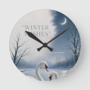 Reloj Redondo Mediano Tarjeta de Navidad Swan Winter, diseño de Lake Hol