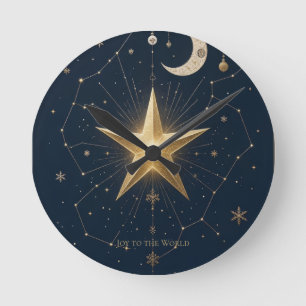 Reloj Redondo Mediano Tarjeta de Navidad Vintage Cielo Nocturno Celestia