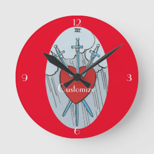 Reloj Redondo Mediano Tarjeta Tarot 3 Espadas Thunder_Cove