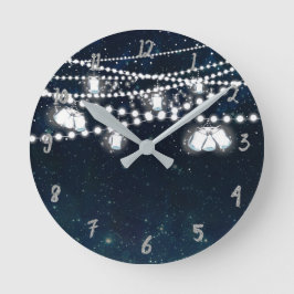 Reloj Redondo Mediano Tarros de Mason y luces noche cielo estrellado