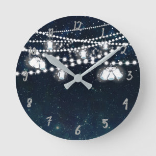 Reloj Redondo Mediano Tarros de Mason y luces noche cielo estrellado