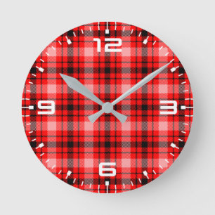 Reloj Redondo Mediano Tartán negro rojo tartán tachado patrón-24899