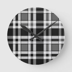 Reloj Redondo Mediano Tartán Tartán Tartán de plástico blanco gris negro