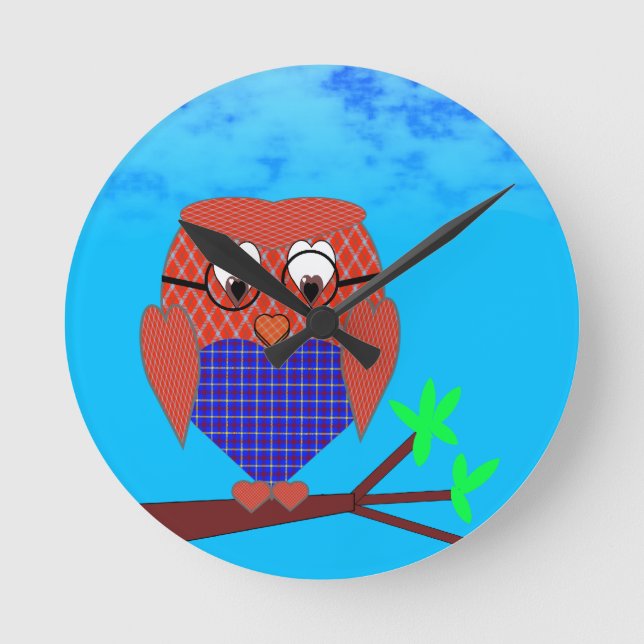 Reloj Redondo Mediano Tartán y búho cardíaco (Anverso)