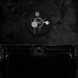 Reloj Redondo Mediano Tatuaje Art Deco Moderno | Minimalismo negro y gri