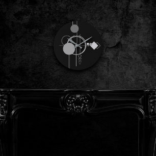 Reloj Redondo Mediano Tatuaje Art Deco Moderno   Minimalismo negro y gri
