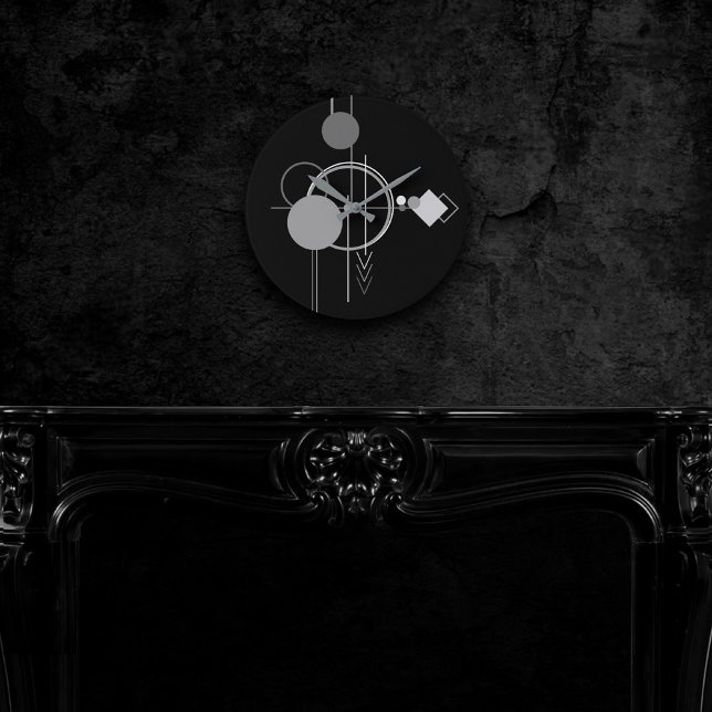 Reloj Redondo Mediano Tatuaje Art Deco Moderno | Minimalismo negro y gri (Subido por el creador)