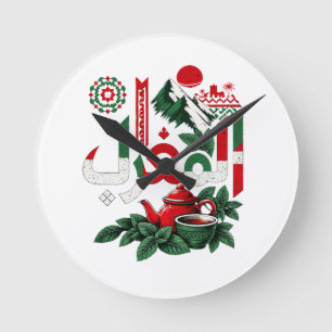 Reloj Redondo Mediano Taza de arte de Marruecos Taza de té de menta marr