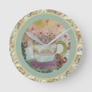 Reloj Redondo Mediano Taza de Flores-2 