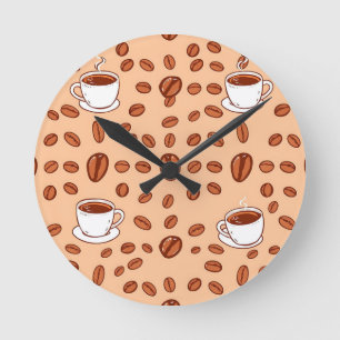 Reloj Redondo Mediano Tazas de Granos de Café Patrón Acogedor